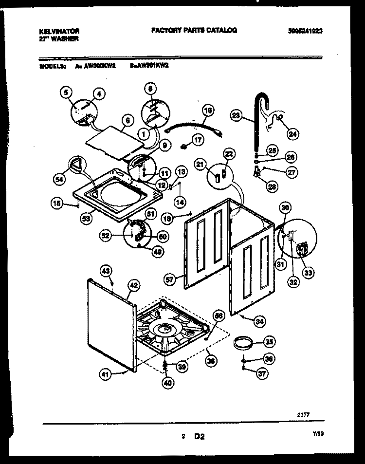CABINET PARTS Diagram and Parts List for AW301KD2  Kelvinator Washer