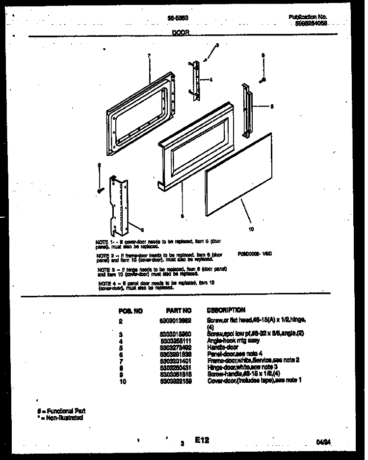 DOOR PARTS Diagram and Parts List for 56-5363-10-04  Tappan Microwave