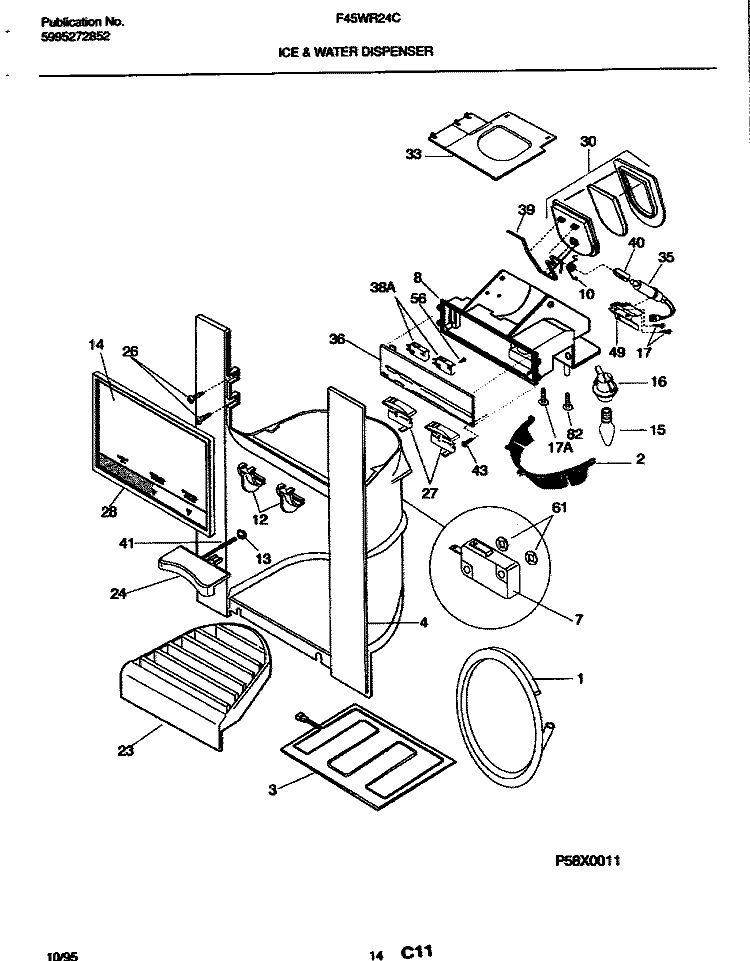 ICE AND WATER DISPENSER Diagram and Parts List for F45WR24CD1  Frigidaire Refrigerator