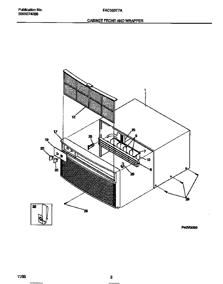 CABINET FRONT AND WRAPPER Diagram and Parts List for FAC053T7A2  Frigidaire Air Conditioner