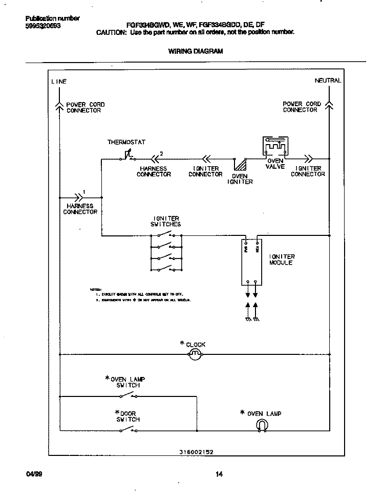 WIRING DIAGRAM Diagram and Parts List for FGF334BGWE  Frigidaire Range
