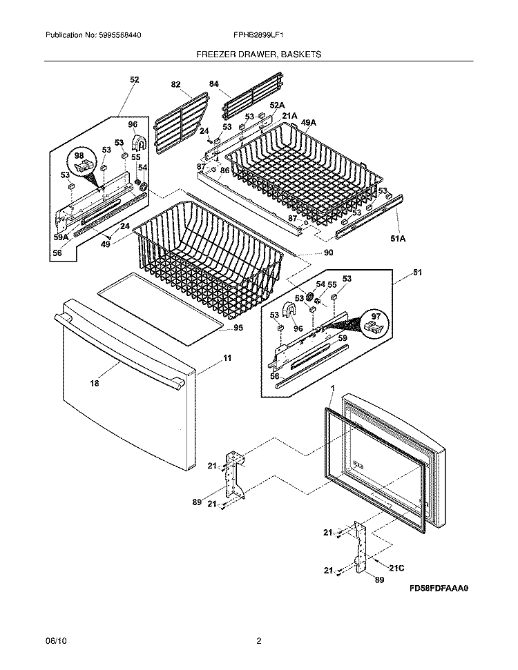 FREEZER DRAWER - BASKET Diagram and Parts List for FPHB2899LF1  Frigidaire Refrigerator