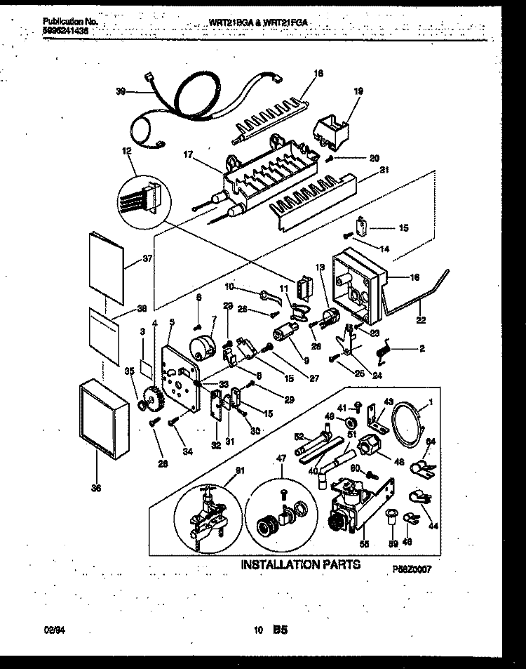 ICE MAKER AND INSTALLATION PARTS Diagram and Parts List for WRT21FGAZ0  Frigidaire Refrigerator