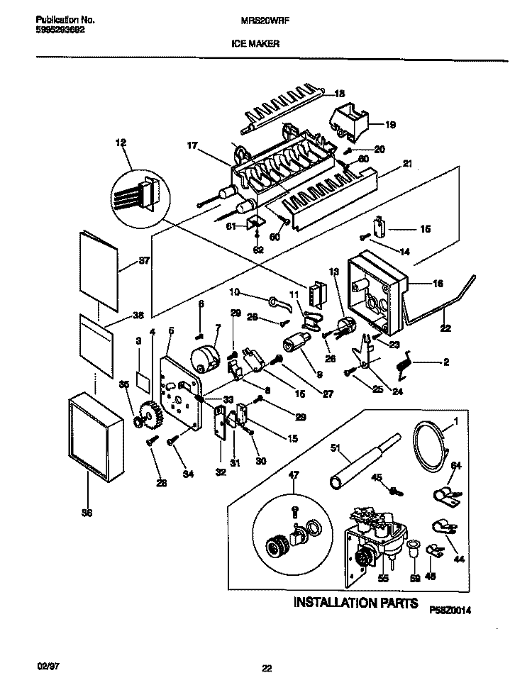ICE MAKER Diagram and Parts List for MRS20WRFW0  Frigidaire Refrigerator