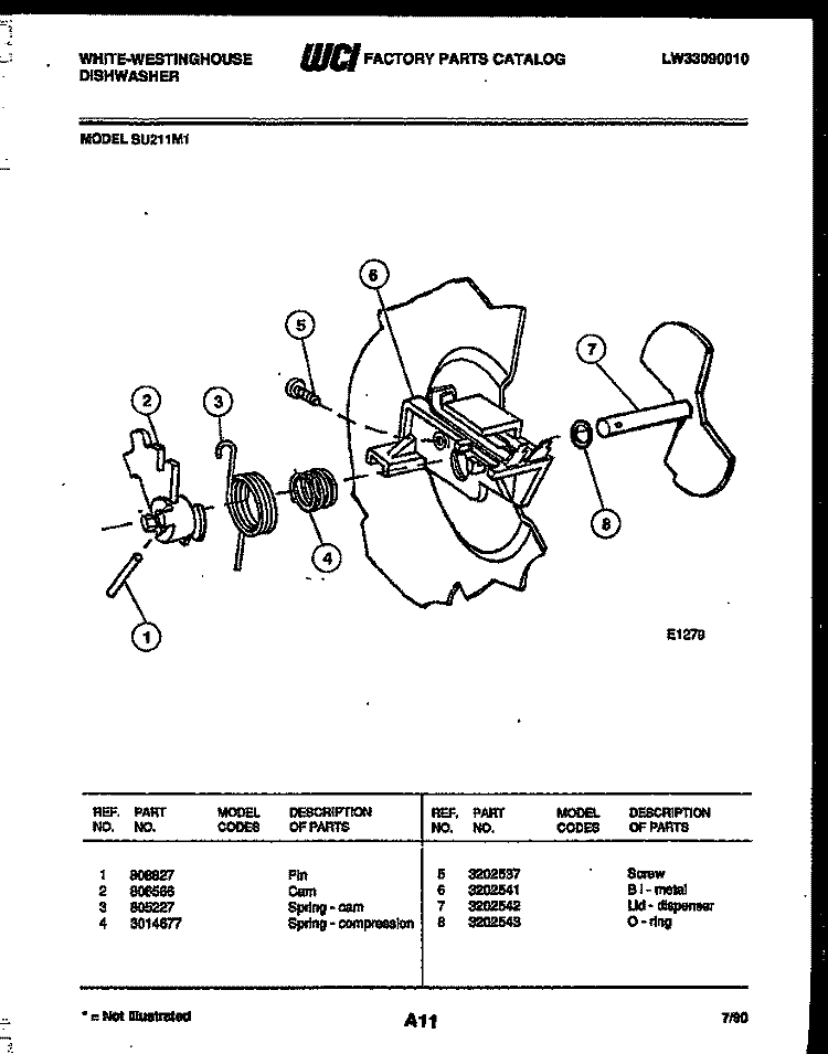 CAM Diagram and Parts List for SU211MR1  Frigidaire Dishwasher