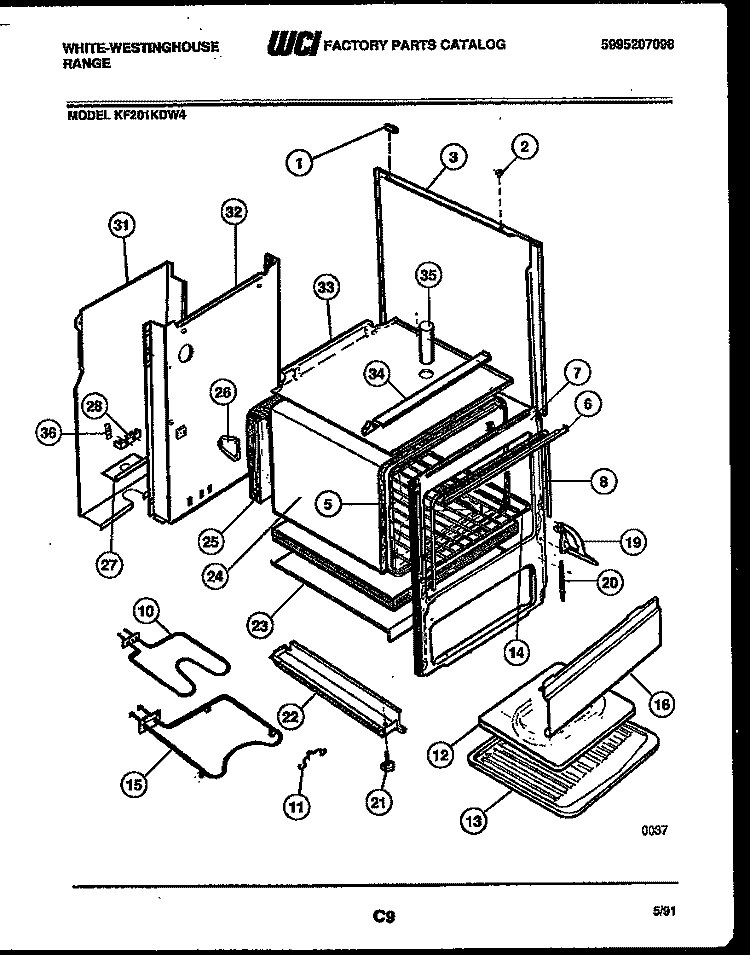 BODY PARTS Diagram and Parts List for KF201KDW4  Frigidaire Range
