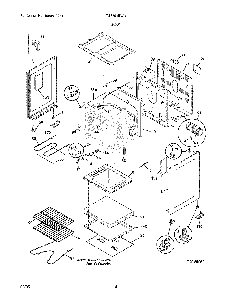 BODY Diagram and Parts List for TEF351EWA  Tappan Range