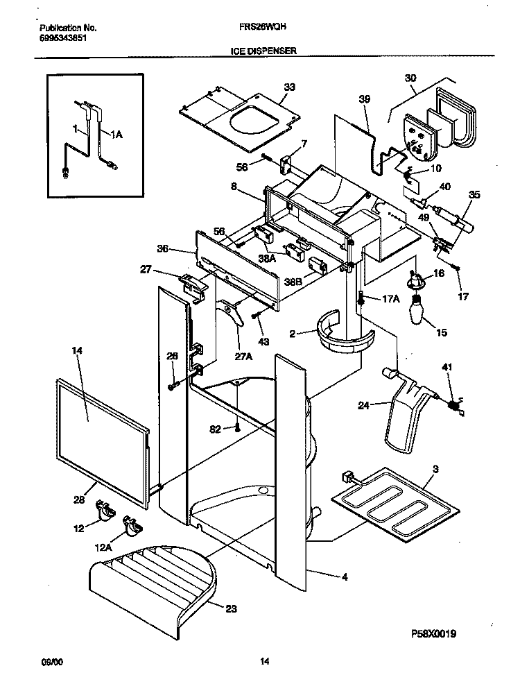 ICE DISPENSER Diagram and Parts List for FRS26WQHW2  Frigidaire Refrigerator