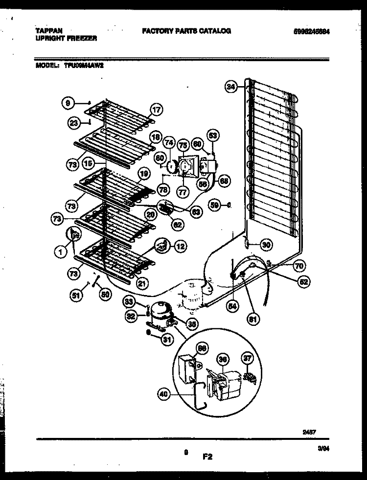 SYSTEM AND ELECTRICAL PARTS Diagram and Parts List for TFU09M4AW2  Tappan Freezer