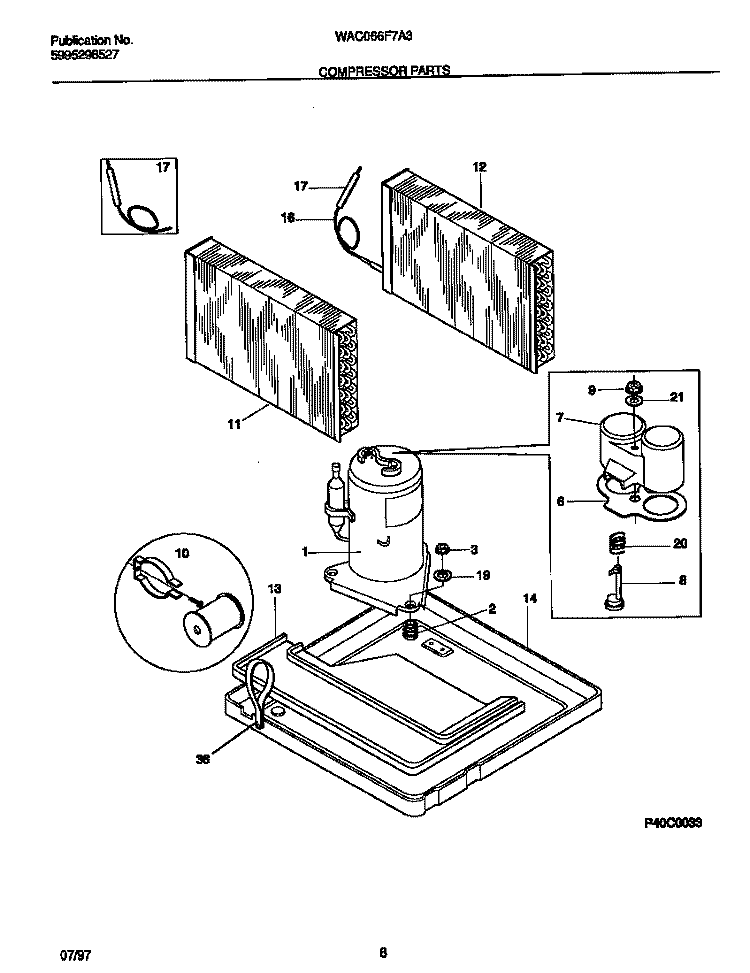 COMPRESSOR PARTS Diagram and Parts List for WAC066F7A3  Frigidaire Air Conditioner