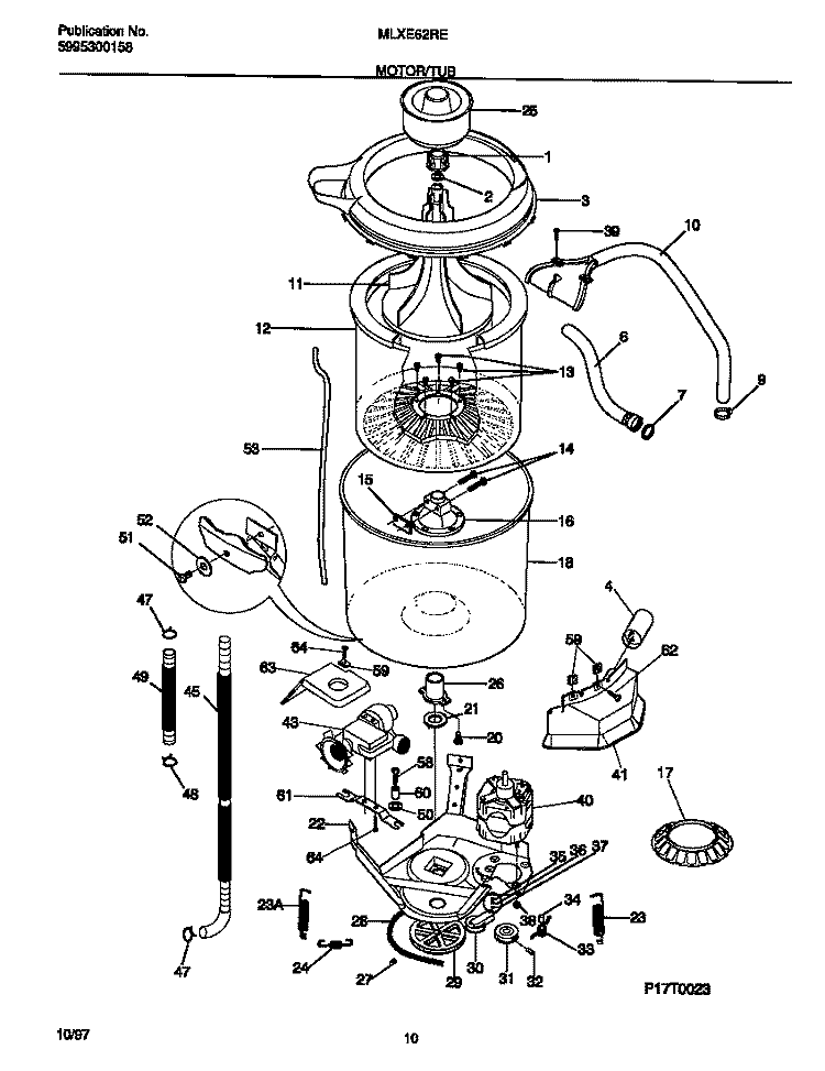 MOTOR / TUB Diagram and Parts List for MLXE62RED3  Frigidaire Washer Dryer Combo