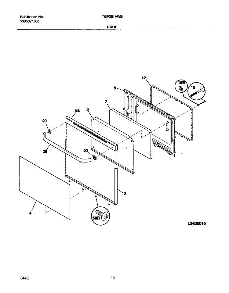 DOOR Diagram and Parts List for TGF351AWB  Tappan Range