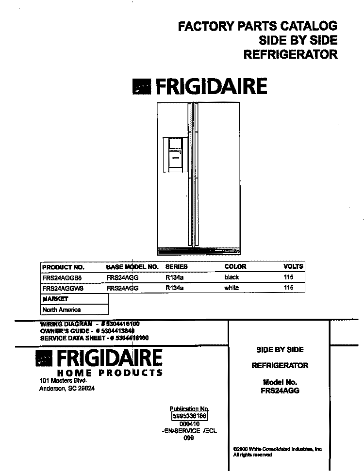 COVER Diagram and Parts List for FRS24AGGW8  Frigidaire Refrigerator