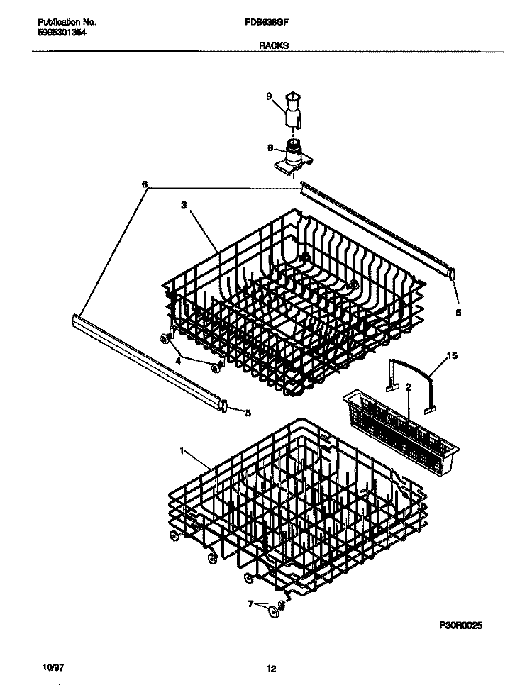 RACKS Diagram and Parts List for FDB636GFR4  Frigidaire Dishwasher