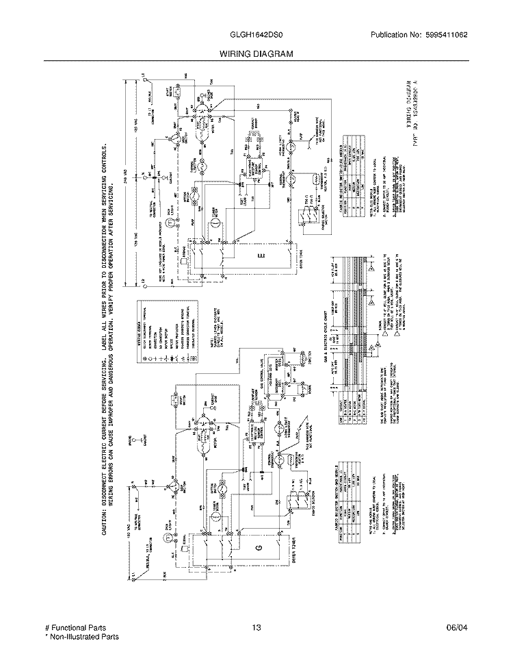 WIRING DIAGRAM Diagram and Parts List for GLGH1642DS0  Frigidaire Washer Dryer Combo