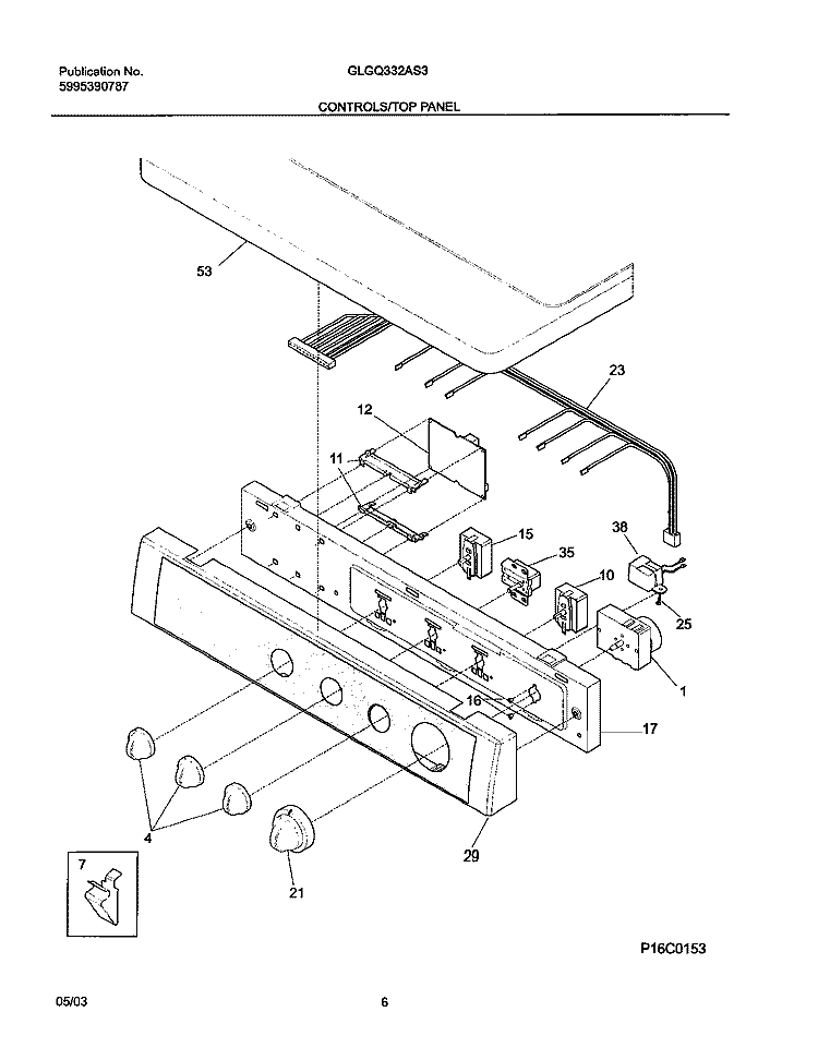 CONTROLS Diagram and Parts List for GLGQ332AS3  Frigidaire Dryer
