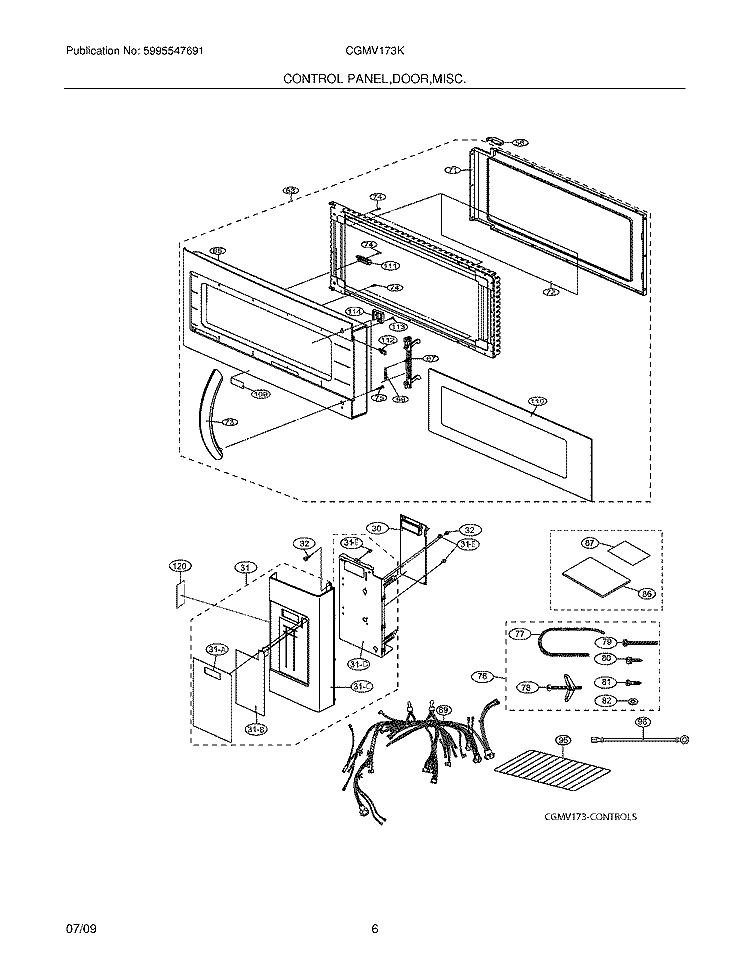 CONTROL PANEL/DOOR/MISC Diagram and Parts List for CGMV173KWA  Frigidaire Microwave