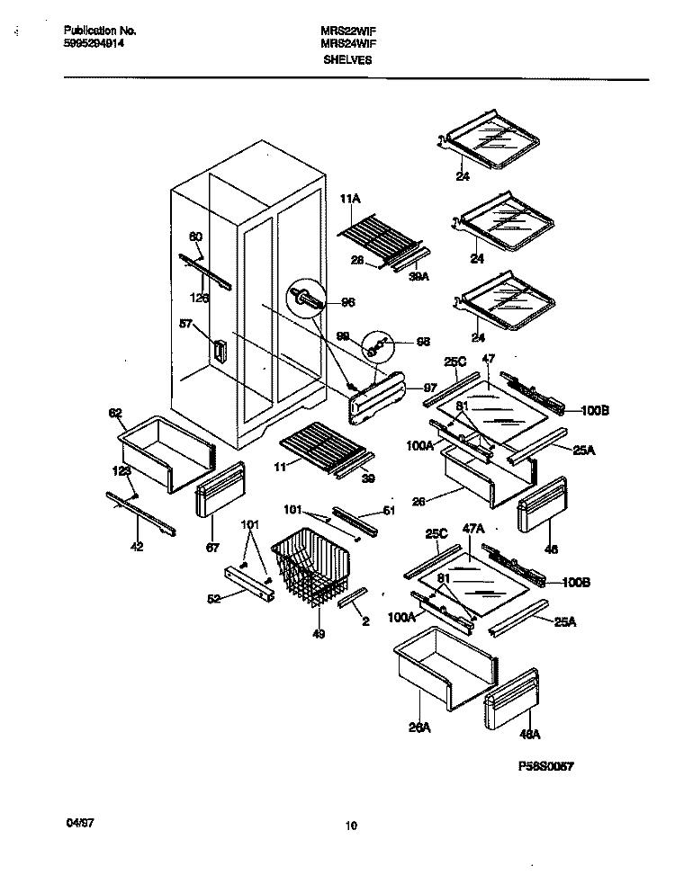 SHELVES Diagram and Parts List for MRS24WIFW0  Frigidaire Refrigerator