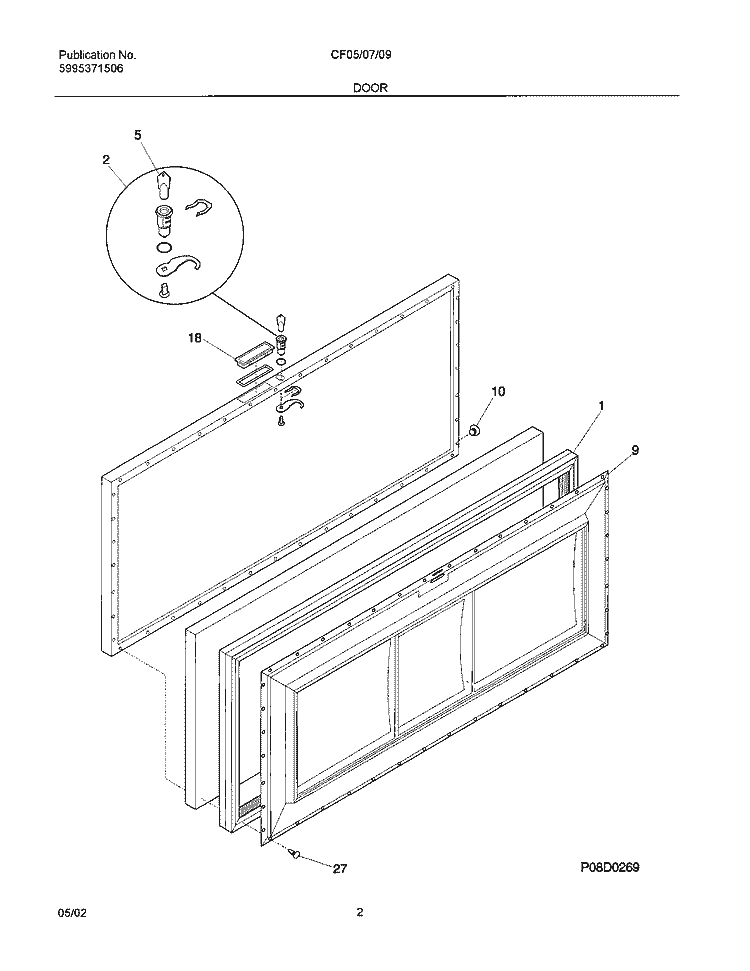 DOOR Diagram and Parts List for CF051  Frigidaire Freezer