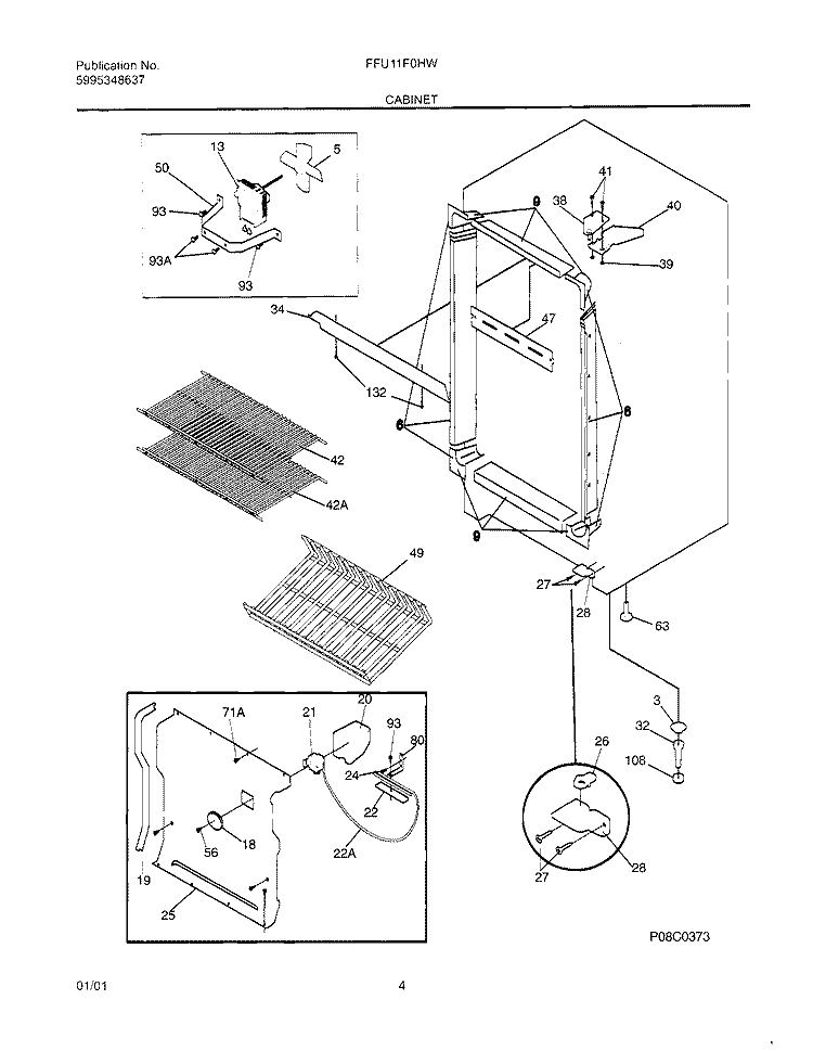 CABINET Diagram and Parts List for FFU11F0HW4  Frigidaire Freezer