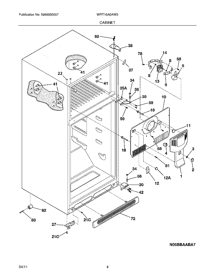 CABINET Diagram and Parts List for WRT15A0AW3  Westinghouse Refrigerator