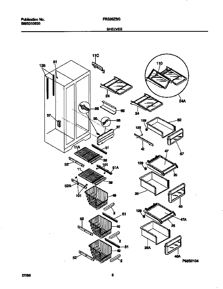 SHELVES Diagram and Parts List for FRS26ZSGB0  Frigidaire Refrigerator