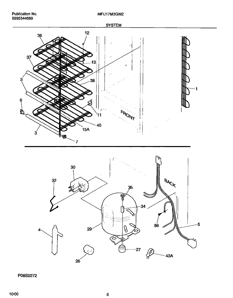 SYSTEM Diagram and Parts List for MFU17M3GW2  Frigidaire Freezer