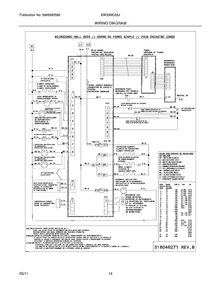 WIRING DIAGRAM Diagram and Parts List for EW30MC65JW2  Electrolux Microwave Oven Combo