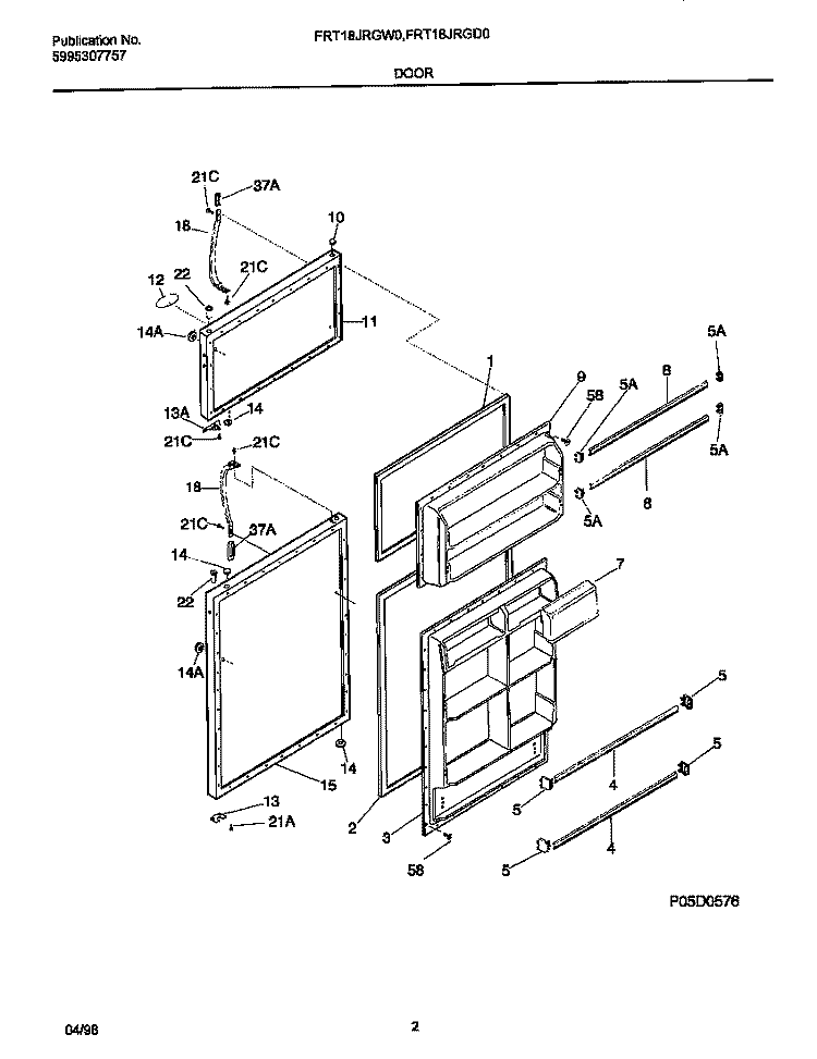 DOOR Diagram and Parts List for FRT18JRGD0  Frigidaire Refrigerator