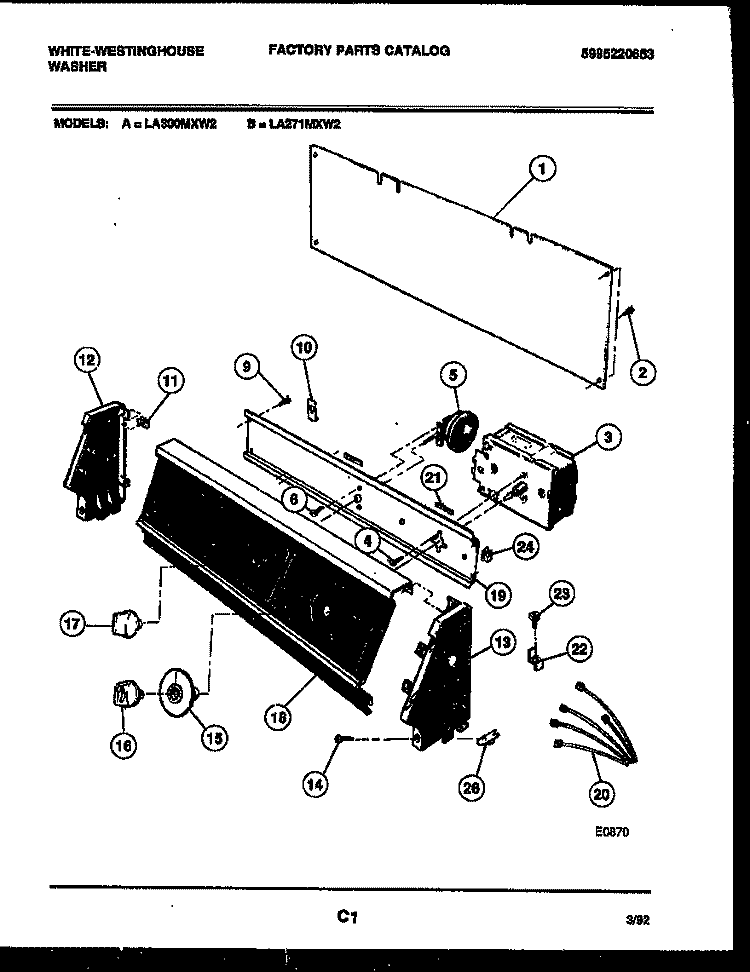 CONSOLE AND CONTROL PARTS Diagram and Parts List for LA271MXD2  Frigidaire Washer
