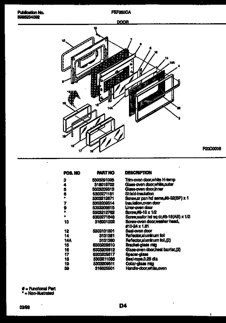DOOR PARTS Diagram and Parts List for FEF350CASA  Frigidaire Range