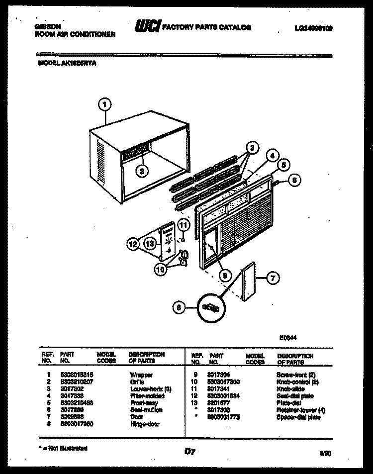 CABINET PARTS Diagram and Parts List for AK18E5RYA  Gibson Air Conditioner