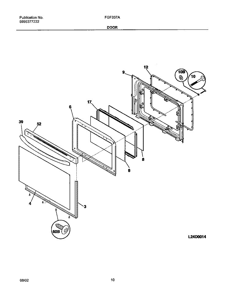 DOOR Diagram and Parts List for FGF337ABC  Frigidaire Range