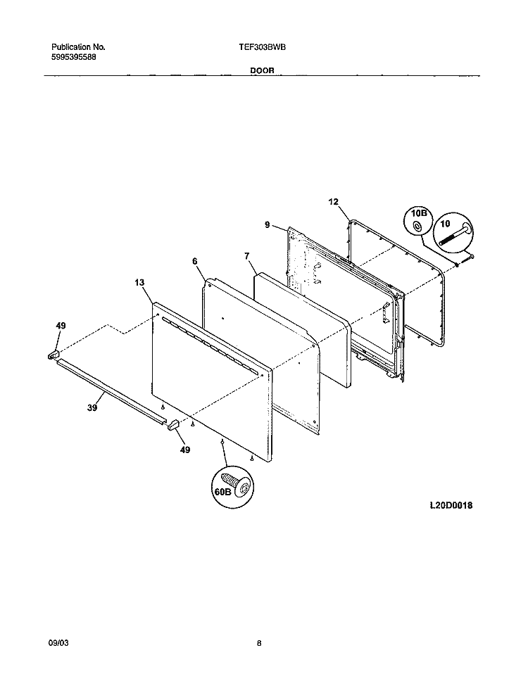 DOOR Diagram and Parts List for TEF303BWB  Tappan Range