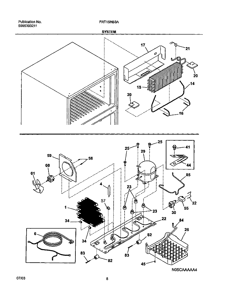 SYSTEM Diagram and Parts List for FRT15HB3AZ5  Frigidaire Refrigerator
