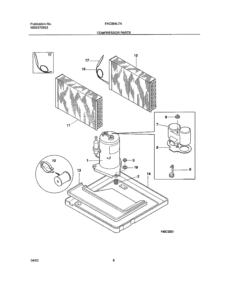 COMPRESSOR PARTS Diagram and Parts List for FAC064L7A1  Frigidaire Air Conditioner