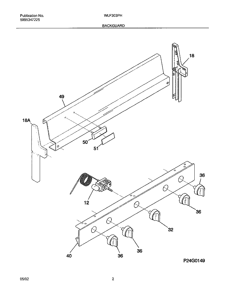 BACKGUARD Diagram and Parts List for WLF303PHDB  Westinghouse Range