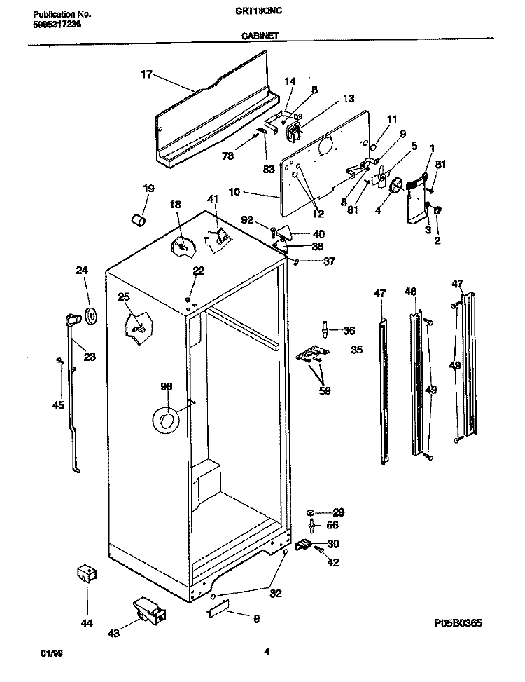 CABINET Diagram and Parts List for GRT18QNCW6  Gibson Refrigerator