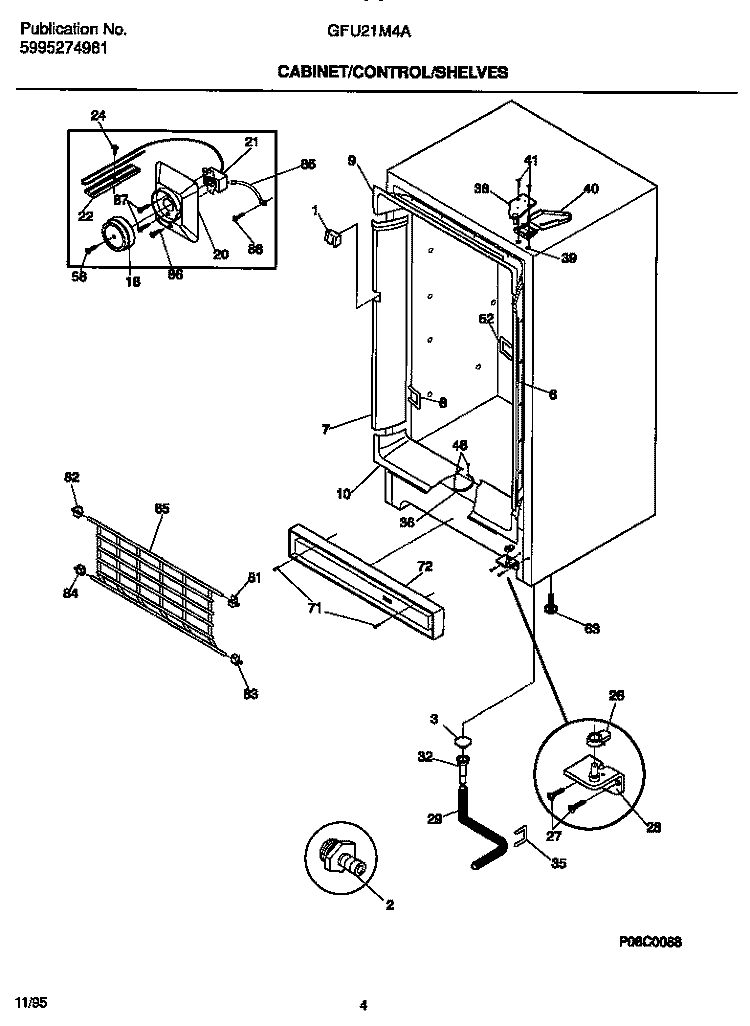 CABINET / CONTROL / SHELVES Diagram and Parts List for GFU21M4AW4  Gibson Freezer