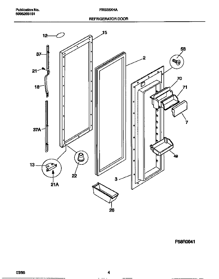 REFRIGERATOR DOOR Diagram and Parts List for FRS28XHAD3  Frigidaire Refrigerator
