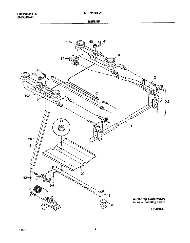 BURNER Diagram and Parts List for MSF312BFWF  Uni Range