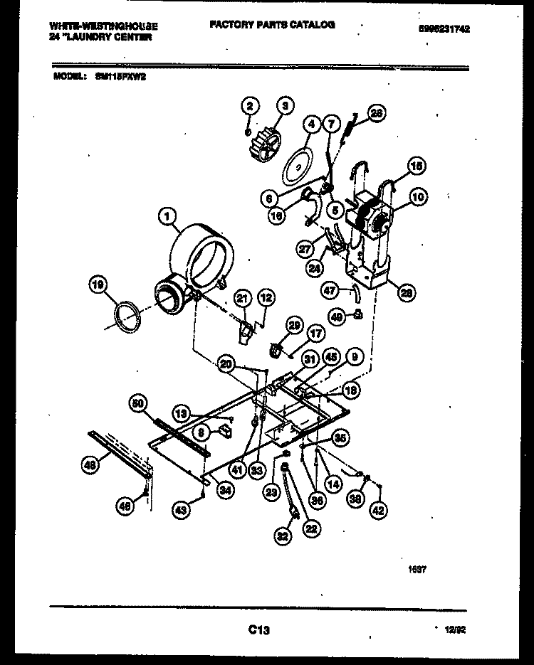 MOTOR AND BLOWER PARTS Diagram and Parts List for SM115PXW2  Frigidaire Washer