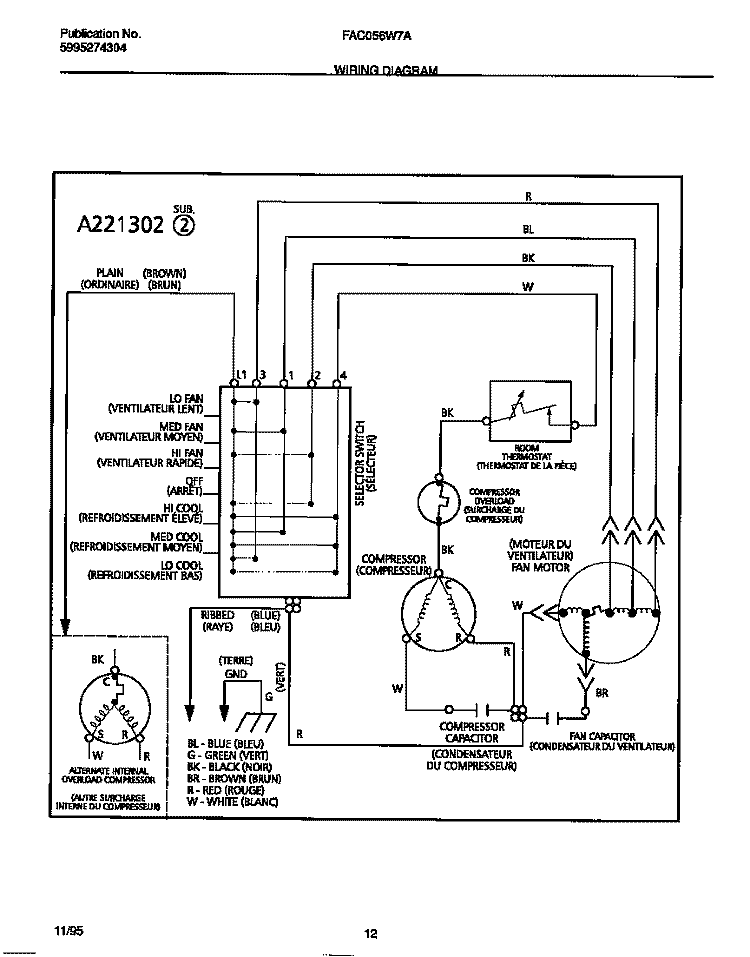 WIRING DIAGRAM Diagram and Parts List for FAC056W7A5  Frigidaire Air Conditioner