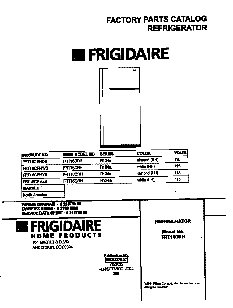COVER Diagram and Parts List for FRT16CRHD3  Frigidaire Refrigerator