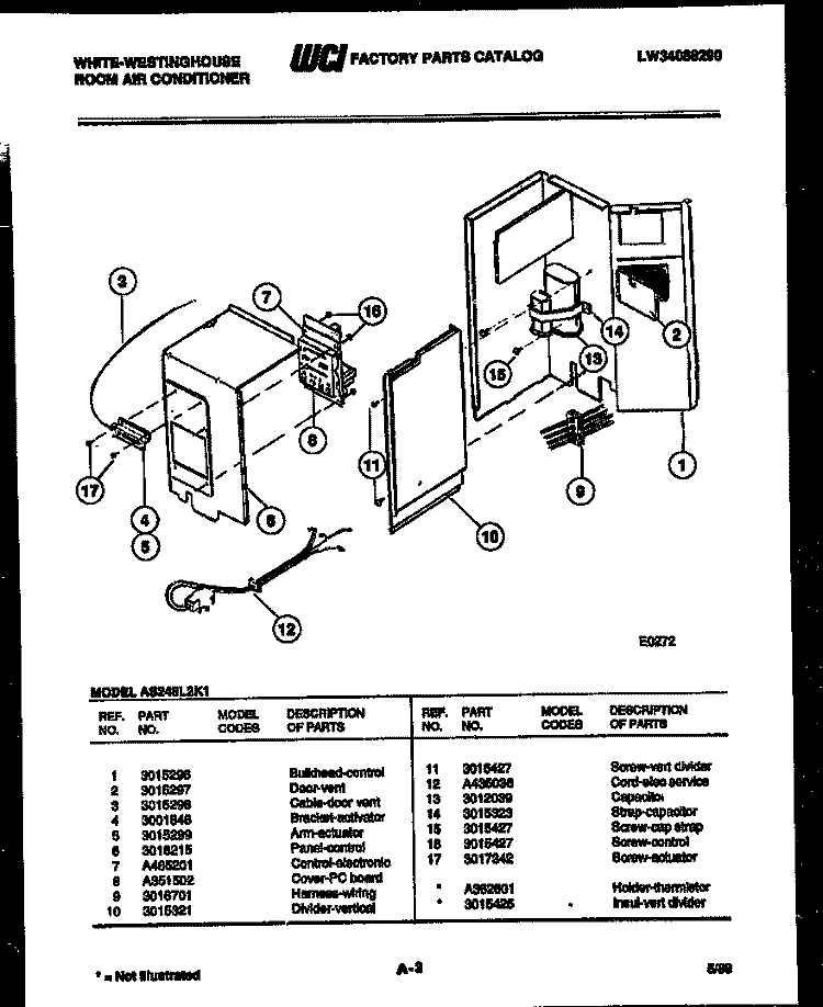 ELECTRICAL PARTS Diagram and Parts List for AS248L2K1  Frigidaire Air Conditioner