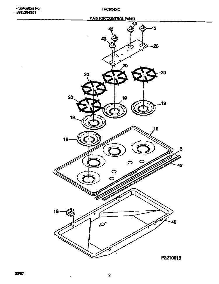 MAINTOP / CONTROL PANEL Diagram and Parts List for TPC6X4XCD3  Tappan Cooktop
