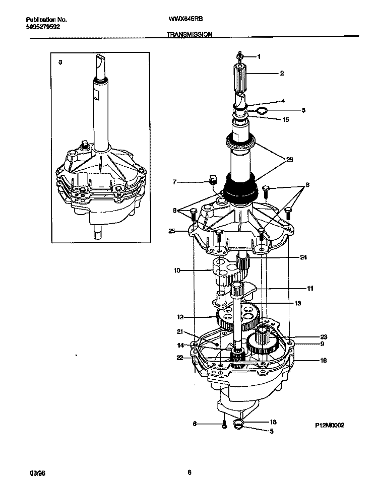 TRANSMISSION Diagram and Parts List for WWX645RBS3  Frigidaire Washer