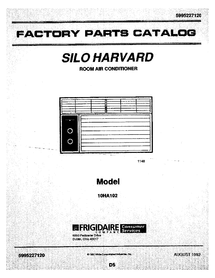 COVER Diagram and Parts List for 10HA102  Frigidaire Air Conditioner
