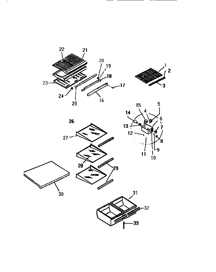 SHELVES, CONTROLS, DIVIDER, MULLION Diagram and Parts List for TGK180AN6F  Kelvinator Refrigerator