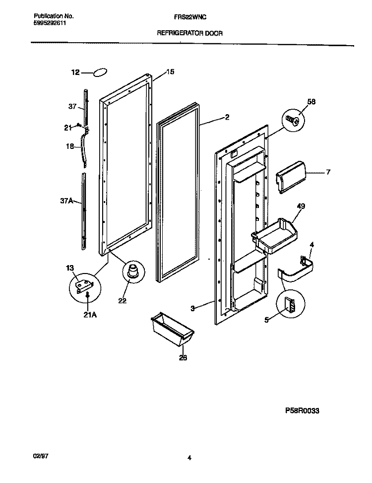 REFRIGERATOR DOOR Diagram and Parts List for FRS22WNCD5  Frigidaire Refrigerator